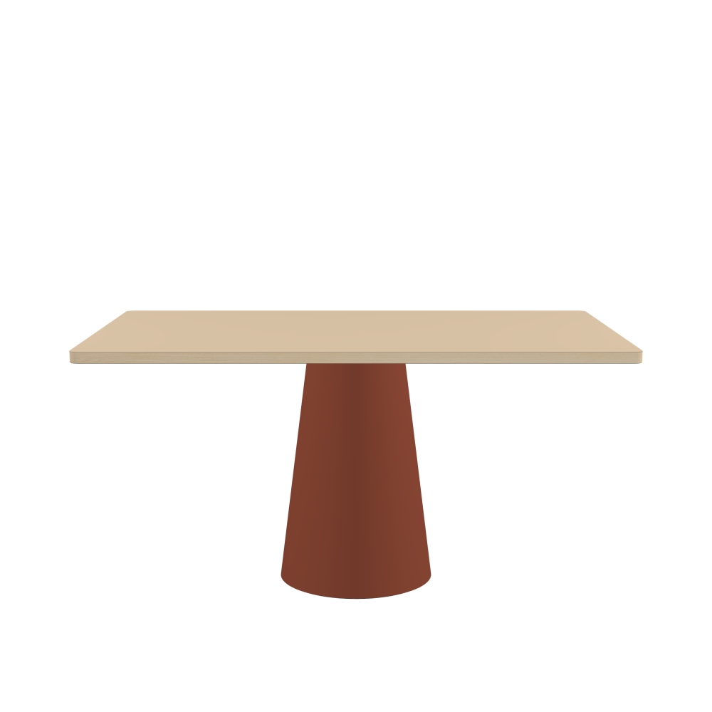 ALT Table - Shape Square - Length 150,00 cm - Width 90,00 cm - Radius 2,60 cm - Thickness 3 cm - Surface Linoleum, 4007 Macadamia - Core Laminboard - Edge Wood, Ash - Profile Edge 90° / ALT Table Stand - Surface Linoleum, 4008 Brick - Size L: Ø 42 × H 72 cm
