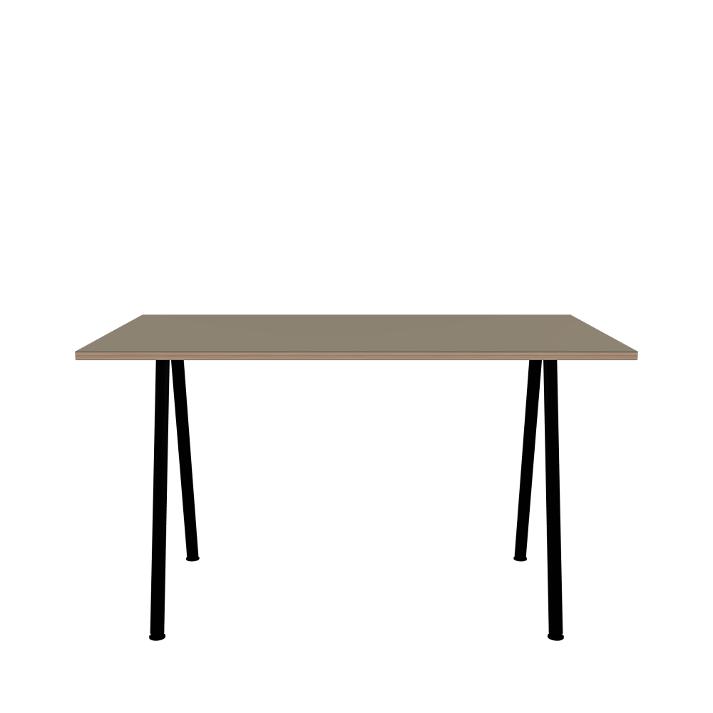 DIN PLUS Table - Shape Square - Length 130.00 cm - Width 75.00 cm - Radius 0.30 cm - Thickness 2 cm - Surface Linoleum, 4011 Taupe - Core Birch Plywood - Profile Edge 90° / DIN PLUS Table Frame - Material and Colour Powder-coated steel, Jet Black (RAL 9005) - Length 106 cm - Width XS - Leg Profile Round - Set 2 Pieces