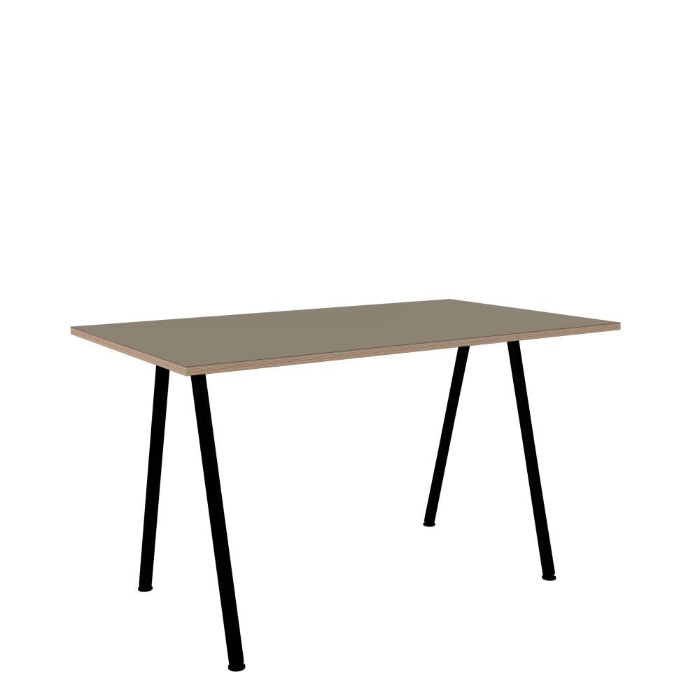 DIN PLUS Table - Shape Square - Length 130.00 cm - Width 75.00 cm - Radius 0.30 cm - Thickness 2 cm - Surface Linoleum, 4011 Taupe - Core Birch Plywood - Profile Edge 90° / DIN PLUS Table Frame - Material and Colour Powder-coated steel, Jet Black (RAL 9005) - Length 106 cm - Width XS - Leg Profile Round - Set 2 Pieces