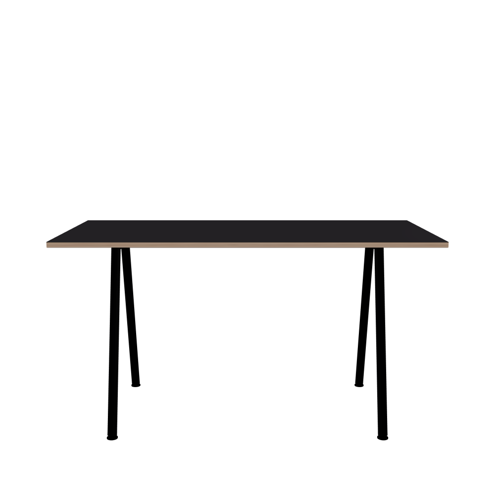 DIN PLUS Table - Shape Square - Length 140.00 cm - Width 65.00 cm - Radius 0.30 cm - Thickness 2 cm - Surface Linoleum, 4166 Charcoal - Core Birch Plywood - Profile Edge 90° / DIN PLUS Table Frame - Material and Colour Powder-coated steel, Jet Black (RAL 9005) - Length 106 cm - Width XS - Leg Profile Round - Set 2 Pieces