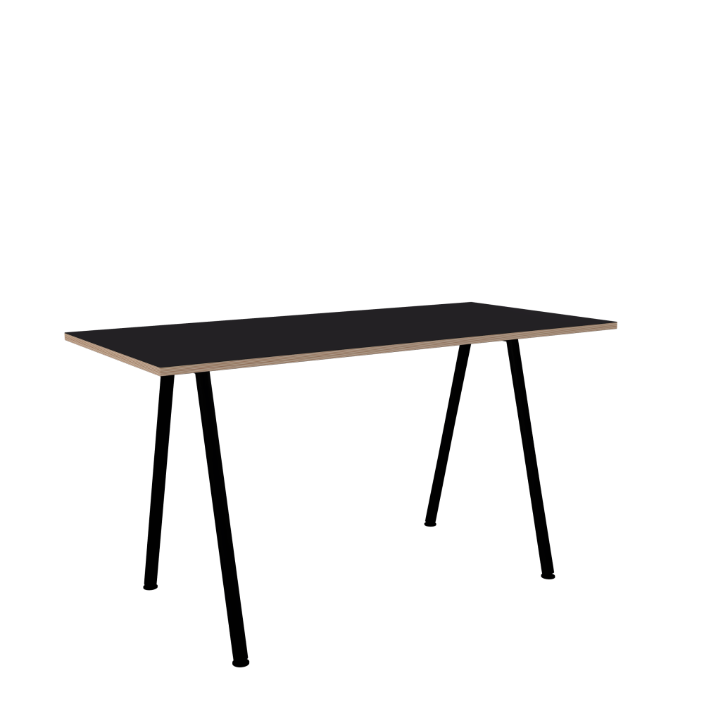 DIN PLUS Table - Shape Square - Length 140.00 cm - Width 65.00 cm - Radius 0.30 cm - Thickness 2 cm - Surface Linoleum, 4166 Charcoal - Core Birch Plywood - Profile Edge 90° / DIN PLUS Table Frame - Material and Colour Powder-coated steel, Jet Black (RAL 9005) - Length 106 cm - Width XS - Leg Profile Round - Set 2 Pieces