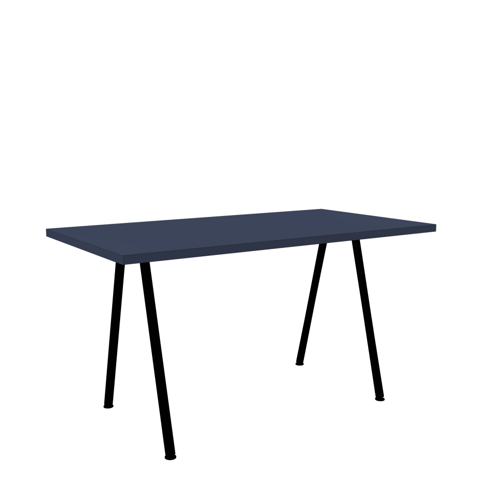 DIN PLUS Table - Shape Square - Length 140.00 cm - Width 75.00 cm - Radius 0.30 cm - Thickness 3 cm - Surface Linoleum, 4179 Smokey Blue - Core Laminboard - Edge Linoleum, 4179 Smokey Blue - Profile Edge 90° / DIN PLUS Table Frame - Material and Colour Powder-coated steel, Jet Black (RAL 9005) - Length 106 cm - Width XS - Leg Profile Round - Set 2 Pieces