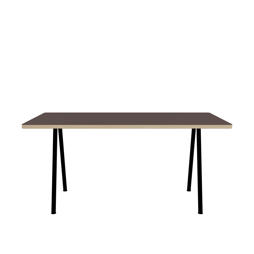 DIN PLUS Table - Shape Square - Length 160.00 cm - Width 80.00 cm - Radius 2.60 cm - Thickness 3 cm - Surface Linoleum, 4172 Mauve - Core Laminboard - Edge Wood, Ash - Profile Edge 90° / DIN PLUS Table Frame - Material and Colour Powder-coated steel, Jet Black (RAL 9005) - Length 126 cm - Width XS - Leg Profile Round - Set 2 Pieces