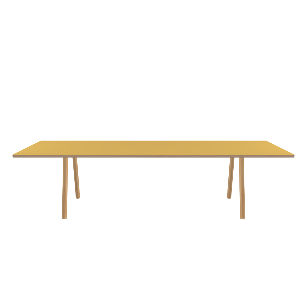 DIN PLUS Table - Shape Square - Length 300.00 cm - Width 120.00 cm - Radius 1.00 cm - Thickness 3 cm - Surface Linoleum, S588 Pure Linoleum - Core Laminboard - Edge Multiplex - Profile Edge 90° / DIN PLUS Table Frame - Material and Colour Wood, Oak, matt oiled - Length 206 cm - Width M - Leg Profile Round - Set 2 Pieces