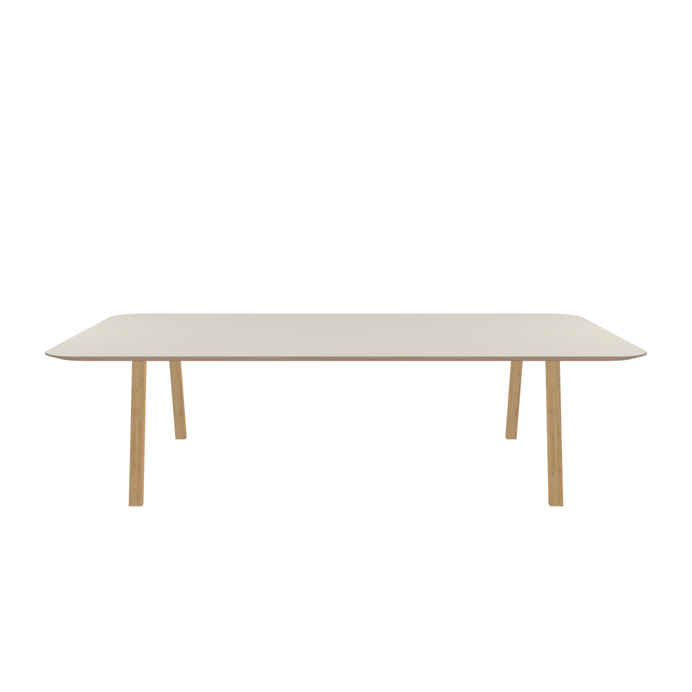 DIN PLUS Table - Shape Square - Length 280.00 cm - Width 160.00 cm - Radius 18.00 cm - Thickness 2.6 cm - Freeform 1.00000000 - Surface Linoleum, 4176 Mushroom - Core Birch Plywood - Profile Edge 25° / DIN PLUS Table Frame - Material and Colour Wood, Oak, matt oiled - Length 206 cm - Width XL - Leg Profile Rectangular - Set 2 Pieces