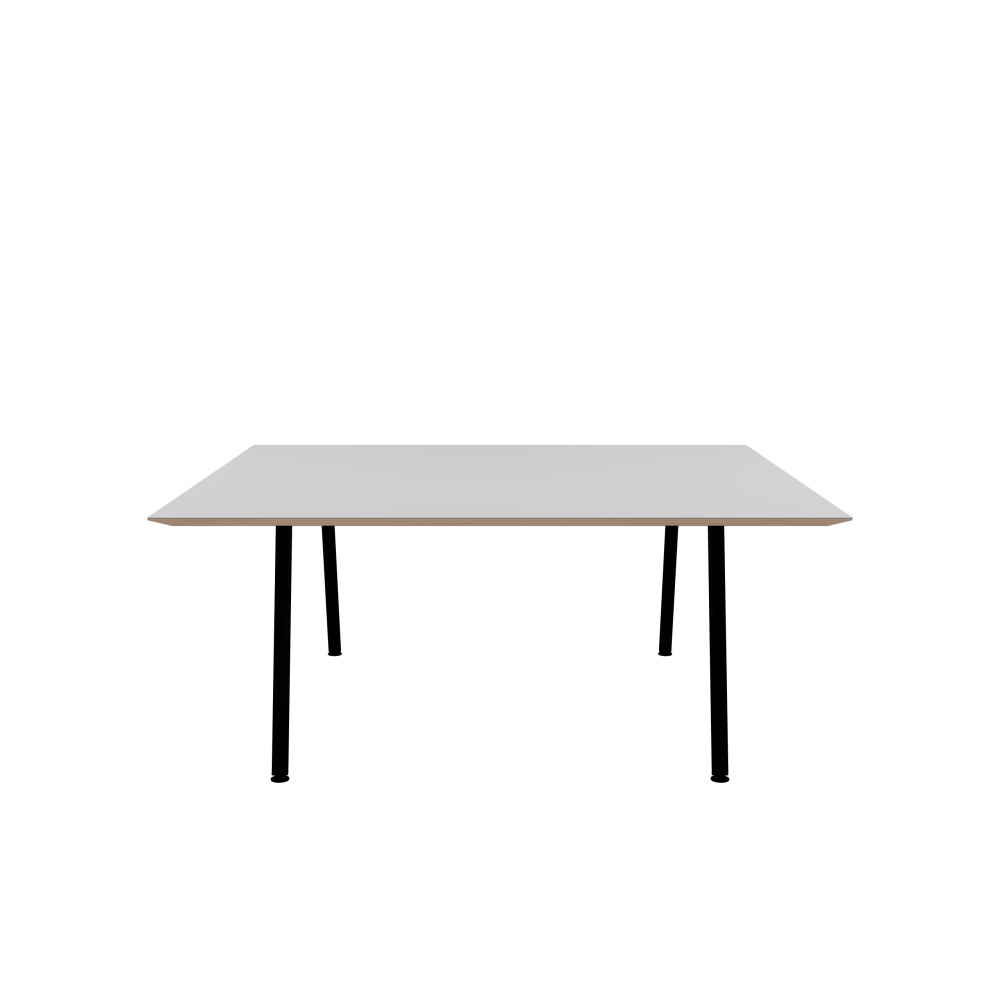 DIN PLUS Table - Shape Square - Length 180.00 cm - Width 160.00 cm - Radius 1.00 cm - Thickness 2.9 cm - Freeform 1.00000000 - Surface Linoleum, 4177 Vapour - Core Birch Plywood - Profile Edge 25° / DIN PLUS Table Frame - Material and Colour Powder-coated steel, Jet Black (RAL 9005) - Length 126 cm - Width XL - Leg Profile Round - Set 2 Pieces