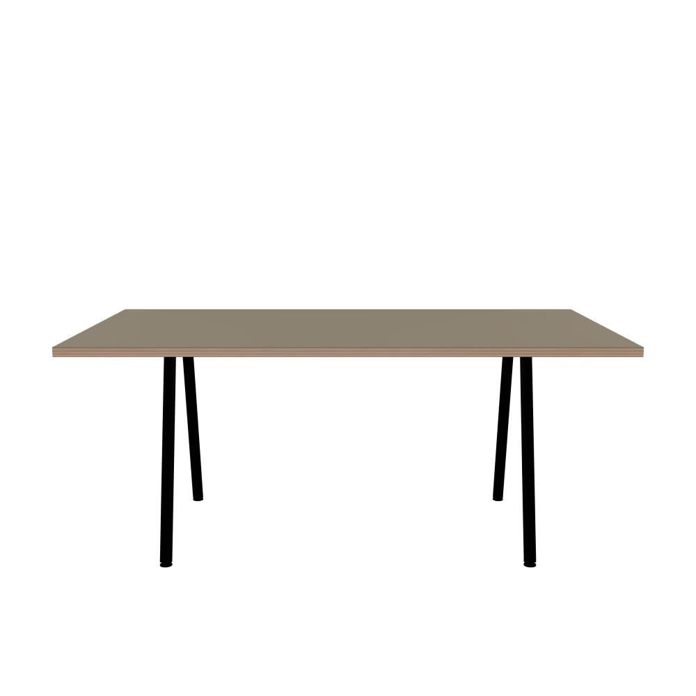 DIN PLUS Table - Shape Square - Length 180.00 cm - Width 100.00 cm - Radius 0.30 cm - Thickness 3 cm - Surface Linoleum, 4011 Taupe - Core Laminboard - Edge Multiplex - Profile Edge 90° / DIN PLUS Table Frame - Material and Colour Powder-coated steel, Jet Black (RAL 9005) - Length 126 cm - Width S - Leg Profile Round - Set 2 Pieces