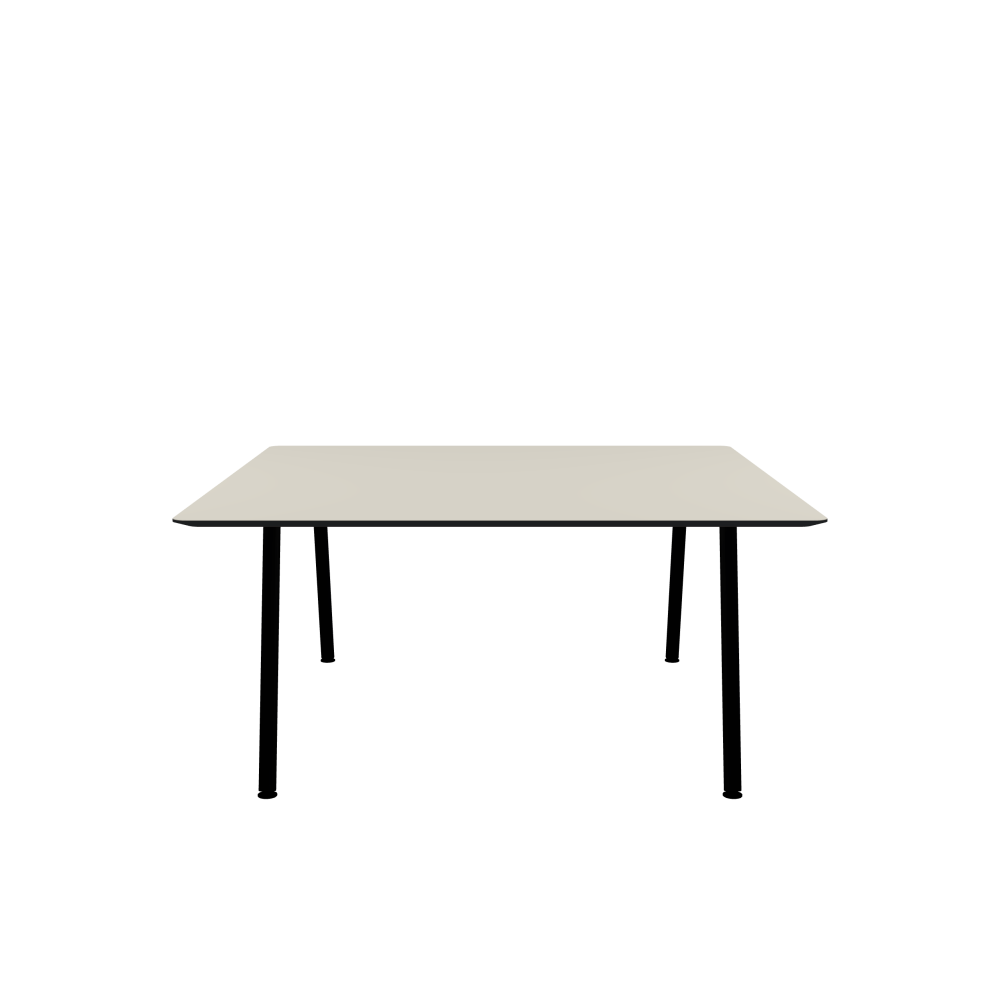 DIN PLUS Table - Shape Square - Length 160.00 cm - Width 155.00 cm - Radius 4.00 cm - Thickness 2.1 cm - Freeform 1.00000000 - Surface Linoleum, 4176 Mushroom - Core MDF - Edge MDF, Black - Profile Edge 25° / DIN PLUS Table Frame - Material and Colour Powder-coated steel, Jet Black (RAL 9005) - Length 126 cm - Width XL - Leg Profile Round - Set 2 Pieces