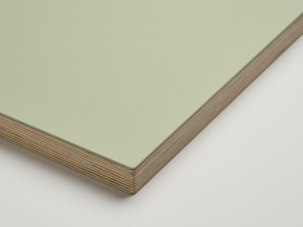 Tischplatte - Form Eckig - Länge 120,00 cm - Tiefe 70,00 cm - Radius 0,30 cm - Stärke 3 cm - Oberseite Linoleum, 4183 Pistachio - Kern Stäbchenplatte - Kante Multiplex - Kantenschräge 90°