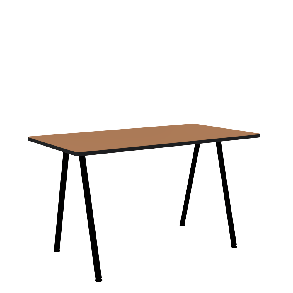 DIN PLUS Table - Shape Square - Length 130.00 cm - Width 70.00 cm - Radius 2.60 cm - Thickness 2.1 cm - Freeform 1.00000000 - Surface Linoleum, 4003 Walnut - Core MDF - Edge MDF, Black - Profile Edge 90° / DIN PLUS Table Frame - Material and Colour Powder-coated steel, Jet Black (RAL 9005) - Length 106 cm - Width XS - Leg Profile Round - Set 2 Pieces