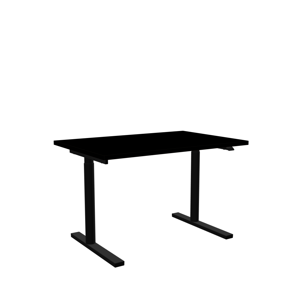 ATS Desk - Shape Square - Length 120.00 cm - Width 80.00 cm - Radius 0.30 cm - Thickness 3 cm - Surface Linoleum, 4023 Nero - Core Laminboard - Edge Linoleum, 4023 Nero - Profile Edge 90° / ATS Desk Frame - Material and Colour Powder coated, Jet black (RAL 9005) - Size L 106 × W 71 cm - Lifting Columns Round - Control Unit Standard