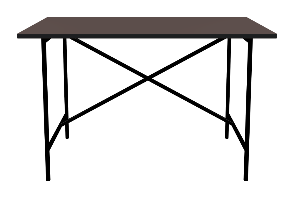 E2 Table - Shape Square - Length 120.00 cm - Width 70.00 cm - Radius 1.00 cm - Thickness 2.1 cm - Freeform 1.00000000 - Surface Linoleum, 4172 Mauve - Core MDF - Edge MDF, Black - Profile Edge 90° / E2 Table Frame - Material and Colour Steel, Jet black (RAL 9005) - Cross bar Shifted - Length 100 cm - Width 60 cm - Height 72 cm