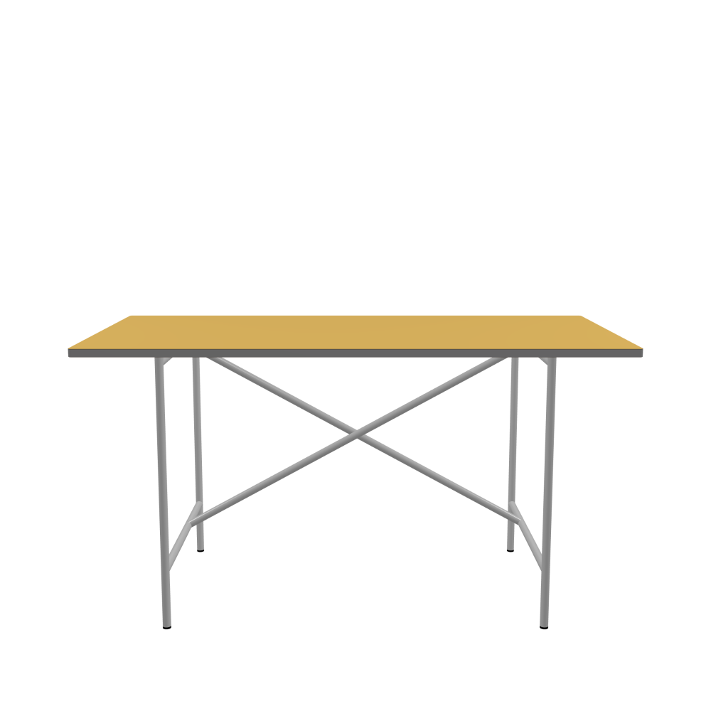 E2 Tisch - Form Eckig - Länge 140,00 cm - Tiefe 70,00 cm - Radius 1,00 cm - Stärke 2,1 cm - Freiformfläche 1.00000000 - Oberseite Linoleum, S588 Pure Linoleum - Kern MDF - Kante MDF, Grau - Kantenschräge 90° / E2 Tischgestell - Material und Farbe Stahl, Weißaluminium (RAL 9006) - Kreuzstreben Versetzt - Länge 100 cm - Breite 60 cm - Höhe 72 cm