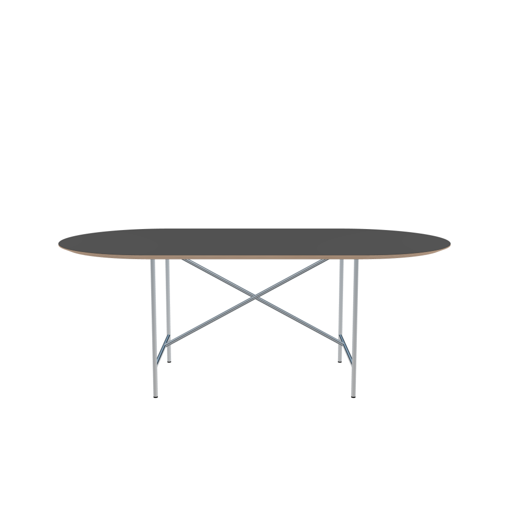 E2 Tisch - Form Eckig - Länge 200,00 cm - Tiefe 100,00 cm - Radius 50,00 cm - Stärke 2,6 cm - Freiformfläche 1.00000000 - Oberseite Linoleum, 4012 Basalt - Kern Multiplex Birke - Kantenschräge 25° / E2 Tischgestell - Material und Farbe Stahl, klarlackiert - Kreuzstreben Versetzt - Länge 135 cm - Breite 60 cm - Höhe 72 cm