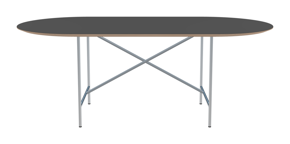 E2 Table - Shape Square - Length 200.00 cm - Width 100.00 cm - Radius 50.00 cm - Thickness 2.6 cm - Freeform 1.00000000 - Surface Linoleum, 4012 Basalt - Core Birch Plywood - Profile Edge 25° / E2 Table Frame - Material and Colour Steel, Clear-coated - Cross bar Shifted - Length 135 cm - Width 60 cm - Height 72 cm