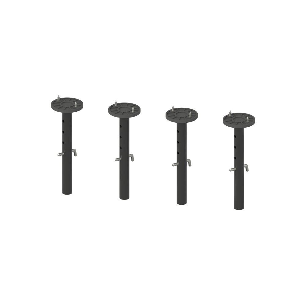 E2 Height Adjusters Short, in Steel, Jet black (RAL 9005) with  Table Top Holders