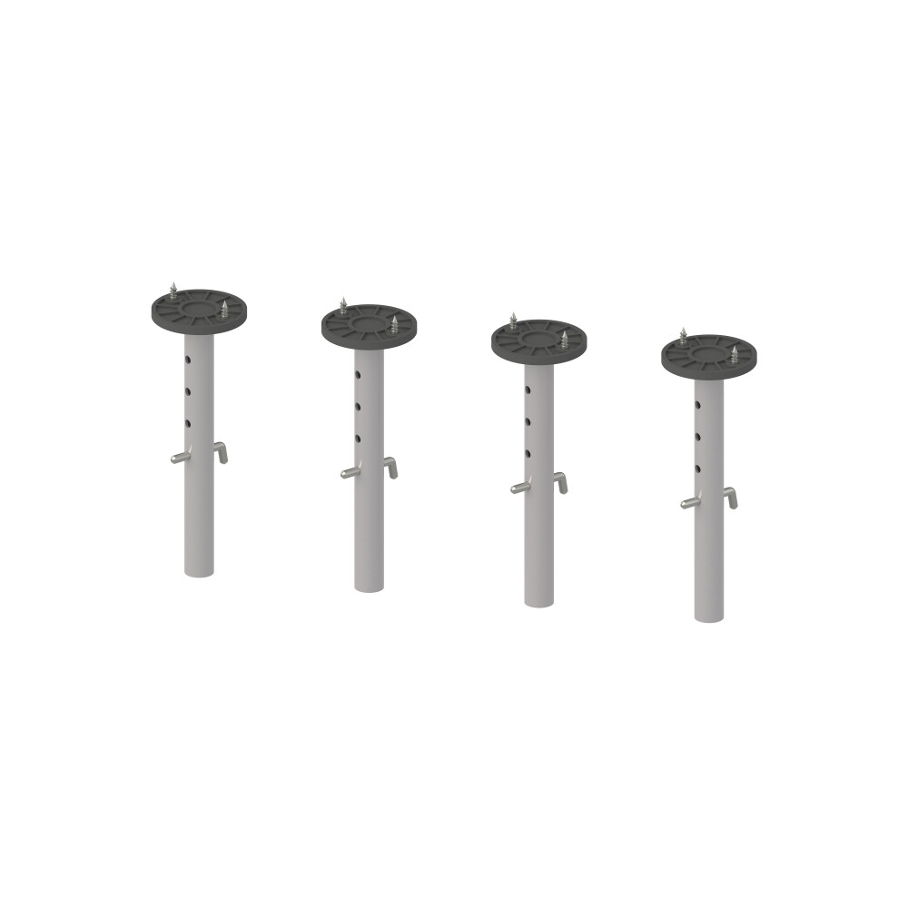 E2 Height Adjusters Short, in Steel, White aluminium (RAL 9006) with  Table Top Holders