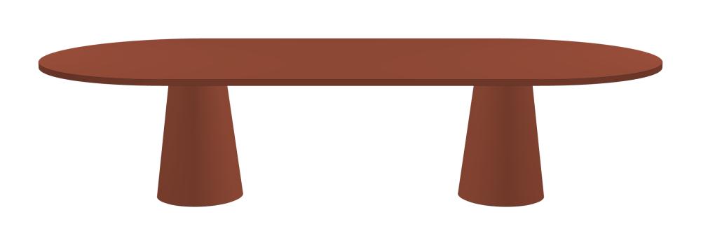 ALT Table - Shape Square - Length 320.00 cm - Width 150.00 cm - Radius 75.00 cm - Thickness 3 cm - Freeform 1.00000000 - Surface Linoleum, 4008 Brick - Core Laminboard - Edge Linoleum, 4008 Brick - Profile Edge 90° / ALT Table Stand - Surface Linoleum, 4008 Brick - Size L: Ø 42 × H 72 cm