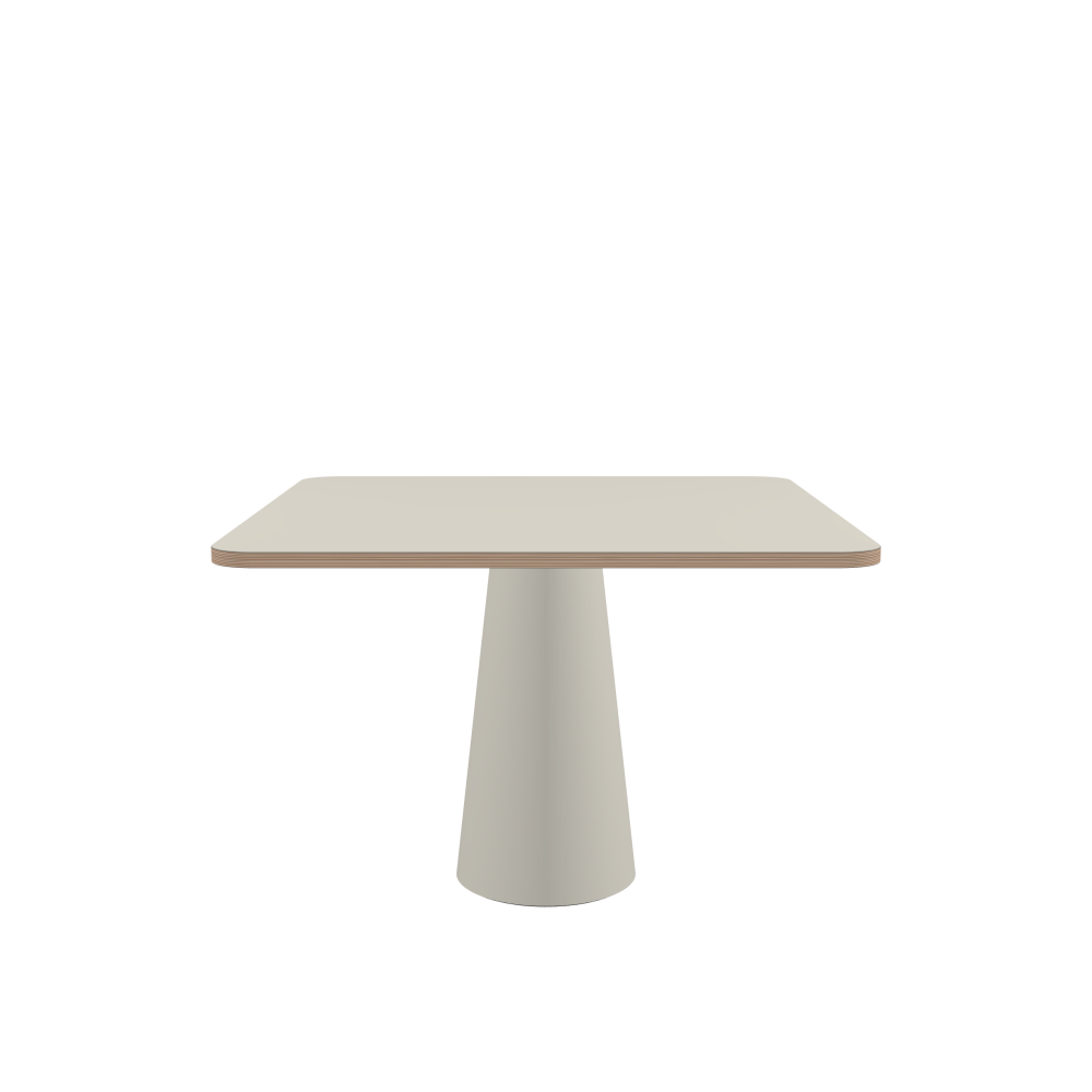 ALT Table - Shape Square - Length 110,00 cm - Width 110,00 cm - Radius 8,00 cm - Thickness 2.6 cm - Freeform 1.00000000 - Surface Linoleum, 4176 Mushroom - Core Birch Plywood - Profile Edge 90° / ALT Table Stand - Surface Linoleum, 4176 Mushroom - Size S: Ø 36 × H 72 cm