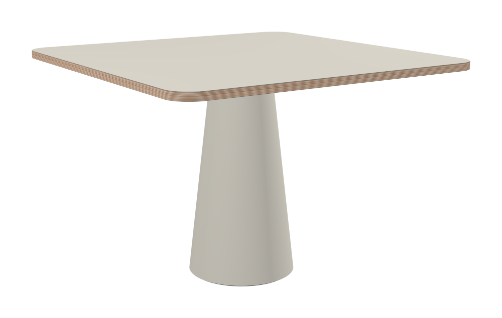ALT Table - Shape Square - Length 110.00 cm - Width 110.00 cm - Radius 8.00 cm - Thickness 2.6 cm - Freeform 1.00000000 - Surface Linoleum, 4176 Mushroom - Core Birch Plywood - Profile Edge 90° / ALT Table Stand - Surface Linoleum, 4176 Mushroom - Size S: Ø 36 × H 72 cm