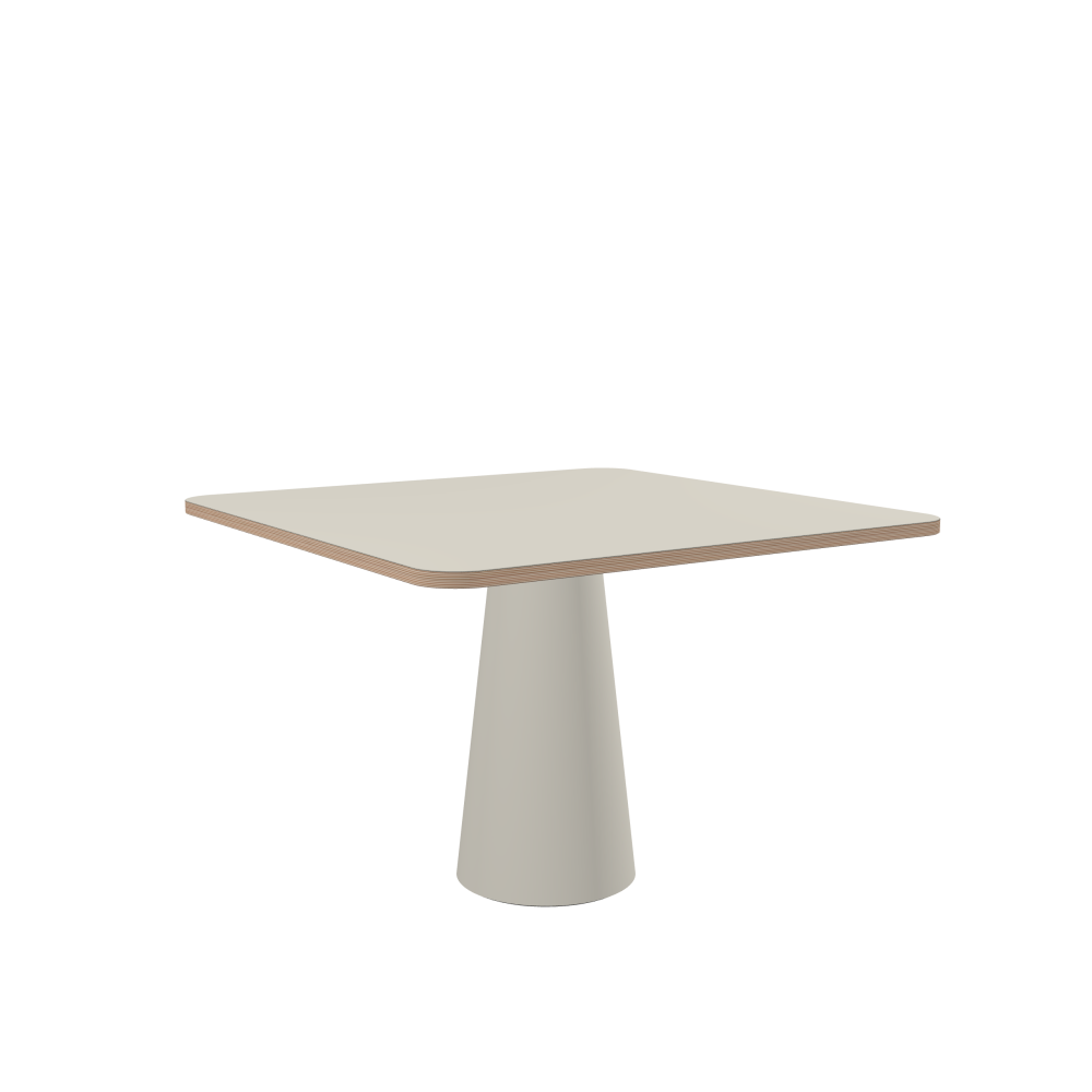 ALT Table - Shape Square - Length 110.00 cm - Width 110.00 cm - Radius 8.00 cm - Thickness 2.6 cm - Freeform 1.00000000 - Surface Linoleum, 4176 Mushroom - Core Birch Plywood - Profile Edge 90° / ALT Table Stand - Surface Linoleum, 4176 Mushroom - Size S: Ø 36 × H 72 cm