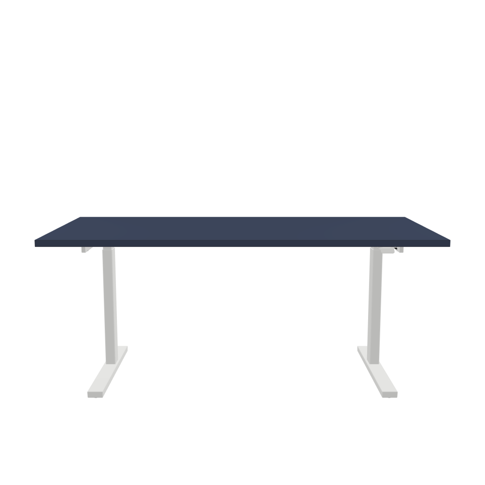 ATS Schreibtisch - Form Eckig - Länge 180,00 cm - Tiefe 85,00 cm - Radius 0,30 cm - Stärke 3 cm - Oberseite Linoleum, 4179 Smokey Blue - Kern Stäbchenplatte - Kante Linoleum, 4179 Smokey Blue - Kantenschräge 90° / ATS Schreibtischgestell - Materialien und Farben Pulverbeschichtet, Verkehrsweiß (RAL 9016) - Größe L 146 x B 71 cm - Motorsäule Rechteckig - Bedienelement Standard