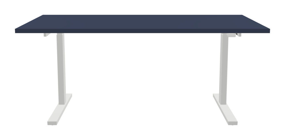 ATS Desk - Shape Square - Length 180.00 cm - Width 85.00 cm - Radius 0.30 cm - Thickness 3 cm - Surface Linoleum, 4179 Smokey Blue - Core Laminboard - Edge Linoleum, 4179 Smokey Blue - Profile Edge 90° / ATS Desk Frame - Material and Colour Powder coated, Traffic white (RAL 9016) - Size L 146 × W 71 cm - Lifting Columns Rectangle - Control Unit Standard