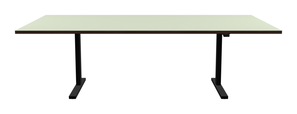 ATS Desk - Shape Square - Length 250.00 cm - Width 120.00 cm - Radius 0.30 cm - Thickness 3 cm - Surface Linoleum, 4183 Pistachio - Core Laminboard - Edge Wood, Fumed Oak - Profile Edge 90° / ATS Desk Frame - Material and Colour Powder coated, Jet black (RAL 9005) - Size L 166 × W 71 cm - Lifting Columns Rectangle - Control Unit Standard