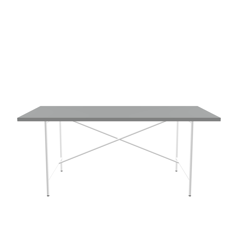 E2 Tisch - Form Eckig - Länge 180,00 cm - Tiefe 90,00 cm - Radius 0,30 cm - Stärke 3 cm - Oberseite Linoleum, 4132 Ash - Kern Stäbchenplatte - Kante Linoleum, 4132 Ash - Kantenschräge 90° / E2 Tischgestell - Material und Farbe Stahl, Verkehrsweiß (RAL 9016) - Kreuzstreben Versetzt - Länge 135 cm - Breite 78 cm - Höhe 72 cm