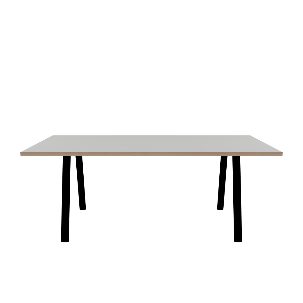DIN PLUS Table - Shape Square - Length 200.00 cm - Width 110.00 cm - Radius 0.30 cm - Thickness 3 cm - Surface Linoleum, 4175 Pebble - Core Laminboard - Edge Multiplex - Profile Edge 90° / DIN PLUS Table Frame - Material and Colour Powder-coated steel, Jet Black (RAL 9005) - Length 146 cm - Width M - Leg Profile Rectangular - Set 2 Pieces