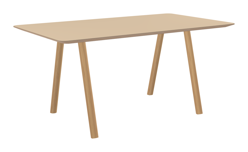 DIN PLUS Table - Shape Square - Length 160.00 cm - Width 90.00 cm - Radius 5.00 cm - Thickness 2.9 cm - Freeform 1.00000000 - Surface Linoleum, 4007 Macadamia - Core Birch Plywood - Profile Edge 25° / DIN PLUS Table Frame - Material and Colour Wood, Oak, matt oiled - Length 106 cm - Width S - Leg Profile Round - Set 2 Pieces