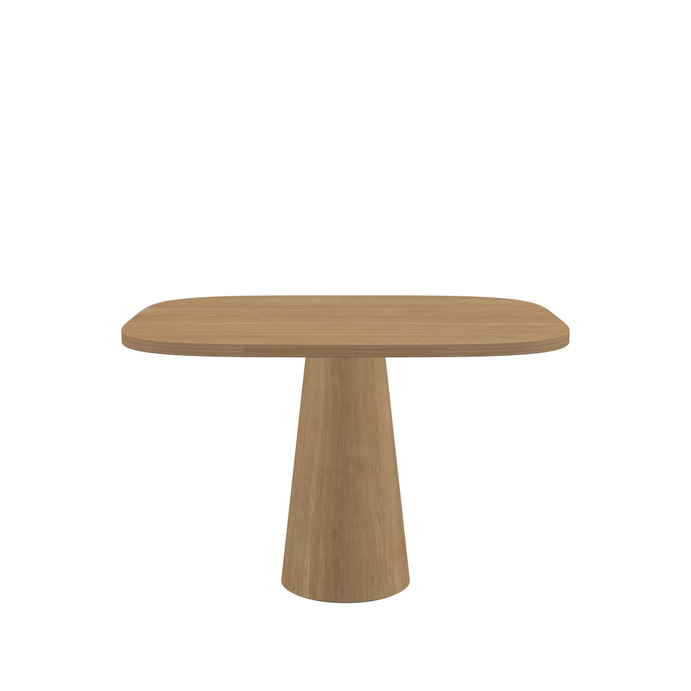 ALT Tisch - Form Superellipse - Länge 115,00 cm - Tiefe 100,00 cm - Superellipse Exponent 4,00  - Stärke 2,9 cm - Freiformfläche 1.00000000 - Oberseite Holzfurnier, Eiche - Kern Stäbchenplatte - Kante Holz, Eiche - Kantenschräge 90° / ALT Tischsäule - Oberseite Holzfurnier, Eiche - Größe S: Ø 36 × H 72 cm