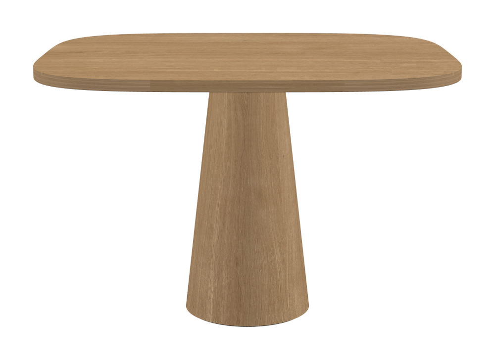ALT Tisch - Form Superellipse - Länge 115,00 cm - Tiefe 100,00 cm - Superellipse Exponent 4,00  - Stärke 2,9 cm - Freiformfläche 1.00000000 - Oberseite Holzfurnier, Eiche - Kern Stäbchenplatte - Kante Holz, Eiche - Kantenschräge 90° / ALT Tischsäule - Oberseite Holzfurnier, Eiche - Größe S: Ø 36 × H 72 cm