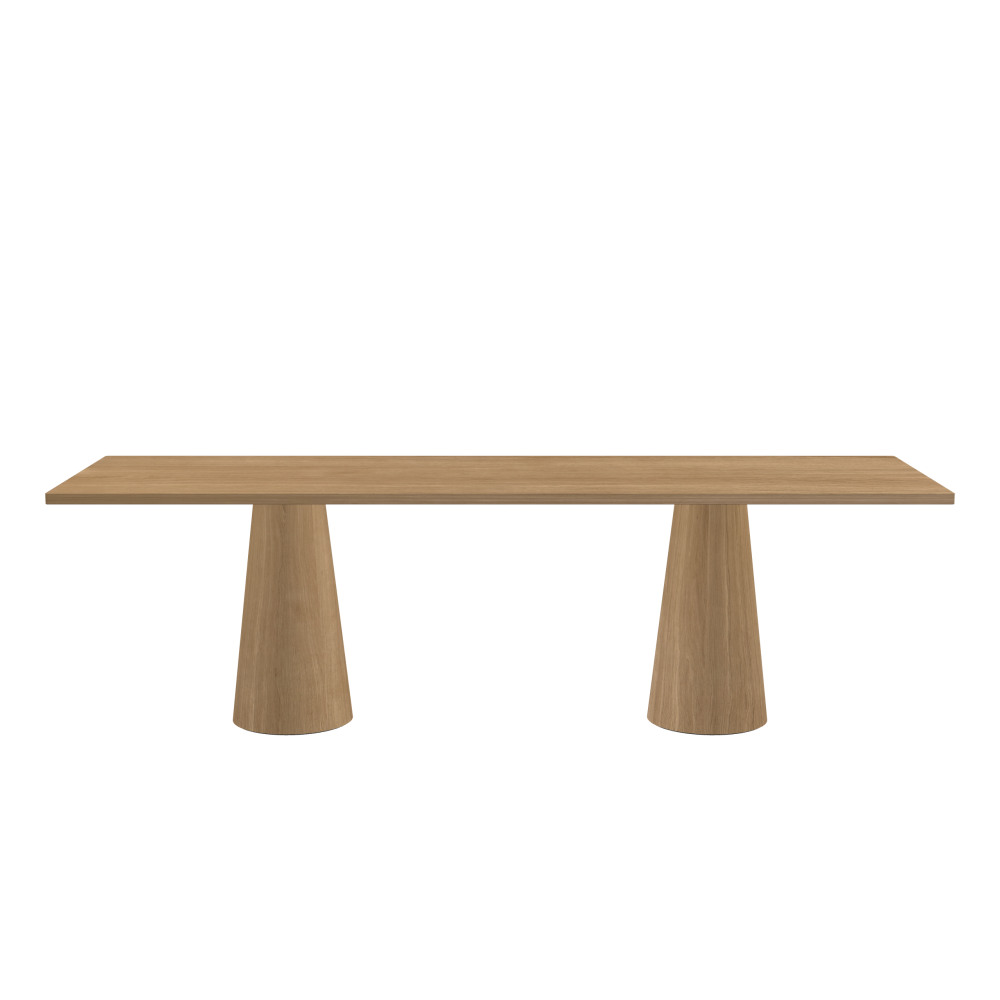 ALT Tisch - Form Eckig - Länge 250,00 cm - Tiefe 80,00 cm - Radius 1,00 cm - Stärke 2,9 cm - Oberseite Holzfurnier, Eiche - Kern Stäbchenplatte - Kante Holz, Eiche - Kantenschräge 90° / ALT Tischsäule - Oberseite Holzfurnier, Eiche - Größe S: Ø 36 × H 72 cm