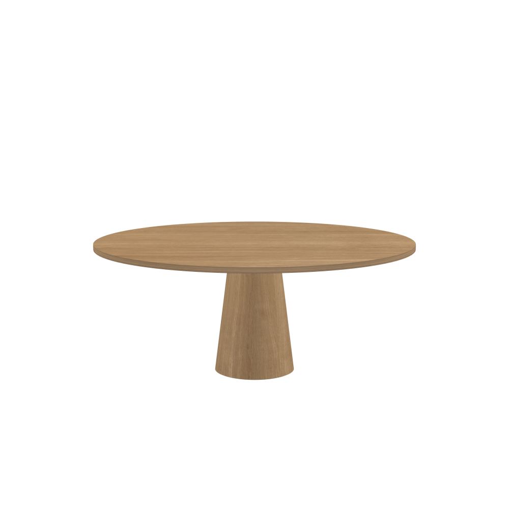 ALT Tisch - Form Rund - Länge 180,00 cm - Tiefe 180,00 cm - Stärke 2,9 cm - Freiformfläche 1.00000000 - Oberseite Holzfurnier, Eiche - Kern Stäbchenplatte - Kante Holz, Eiche - Kantenschräge 90° / ALT Tischsäule - Oberseite Holzfurnier, Eiche - Größe L: Ø 42 × H 72 cm