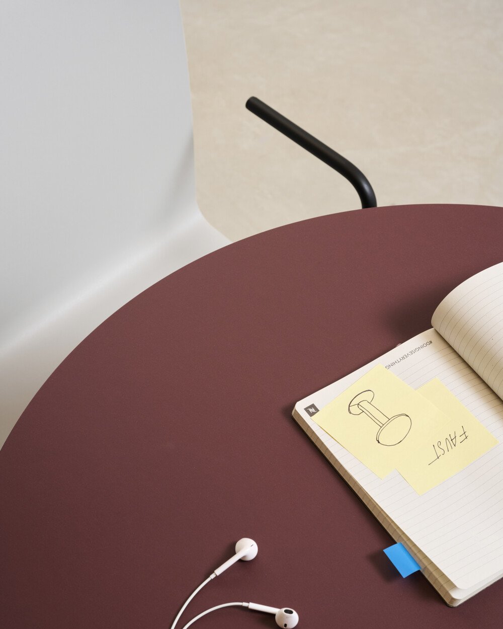 Close-up of the round SPOT Bistro Table with linoleum finish.