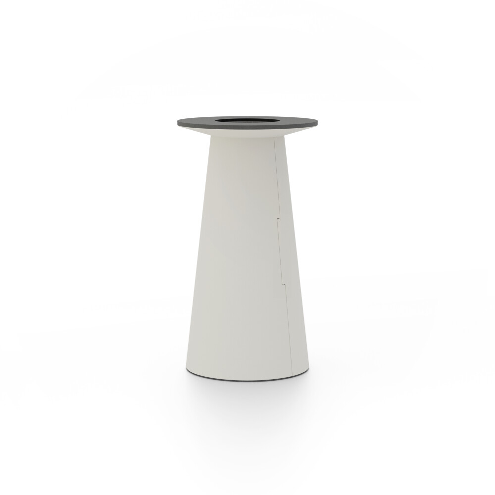ALT (All Linoleum Table) cone-shaped table base lined with linoleum (4176 Mushroom), S Ø 36 cm, designed by Keiji Takeuchi