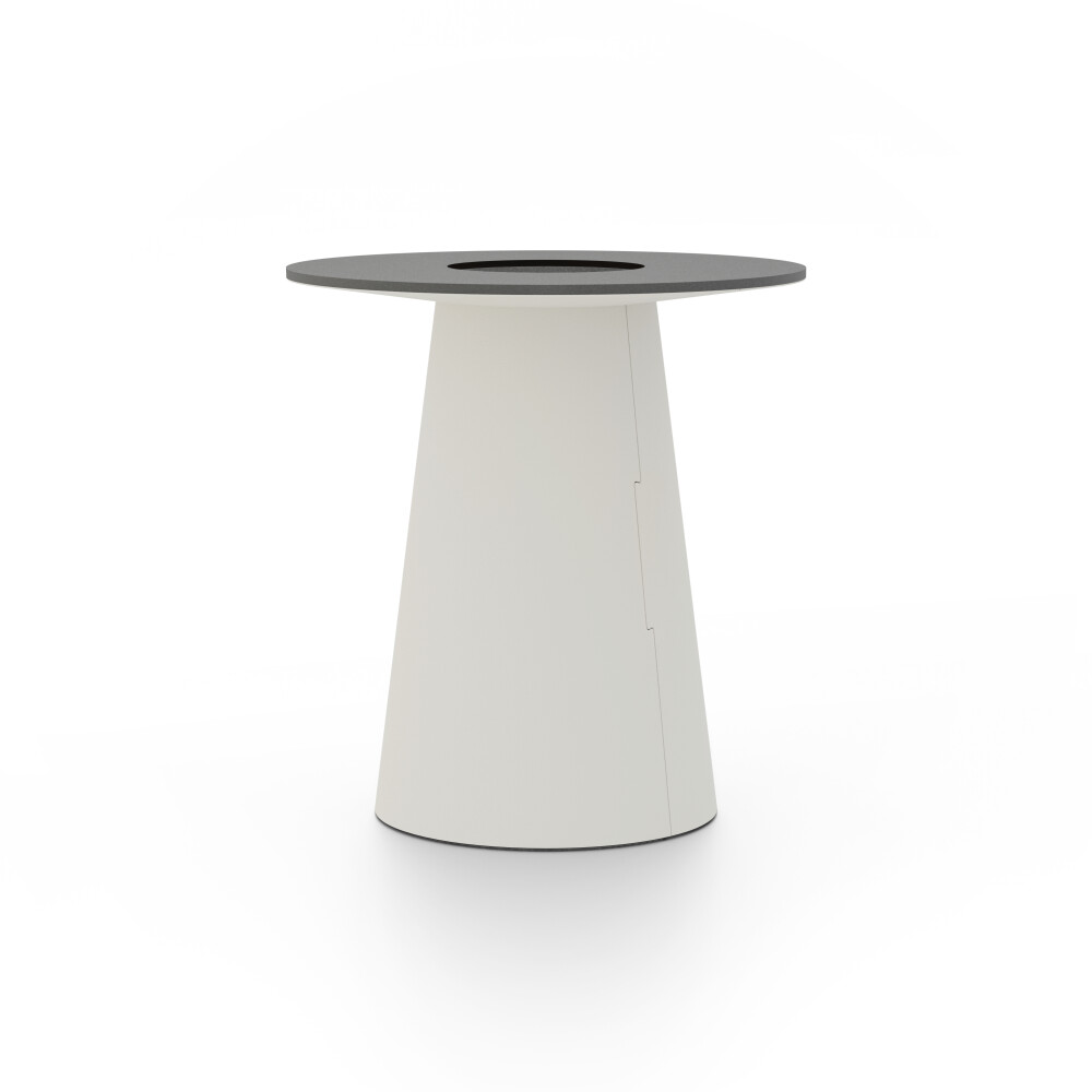 ALT (All Linoleum Table) cone-shaped table base lined with linoleum (4176 Mushroom), L Ø 45 cm, designed by Keiji Takeuchi
