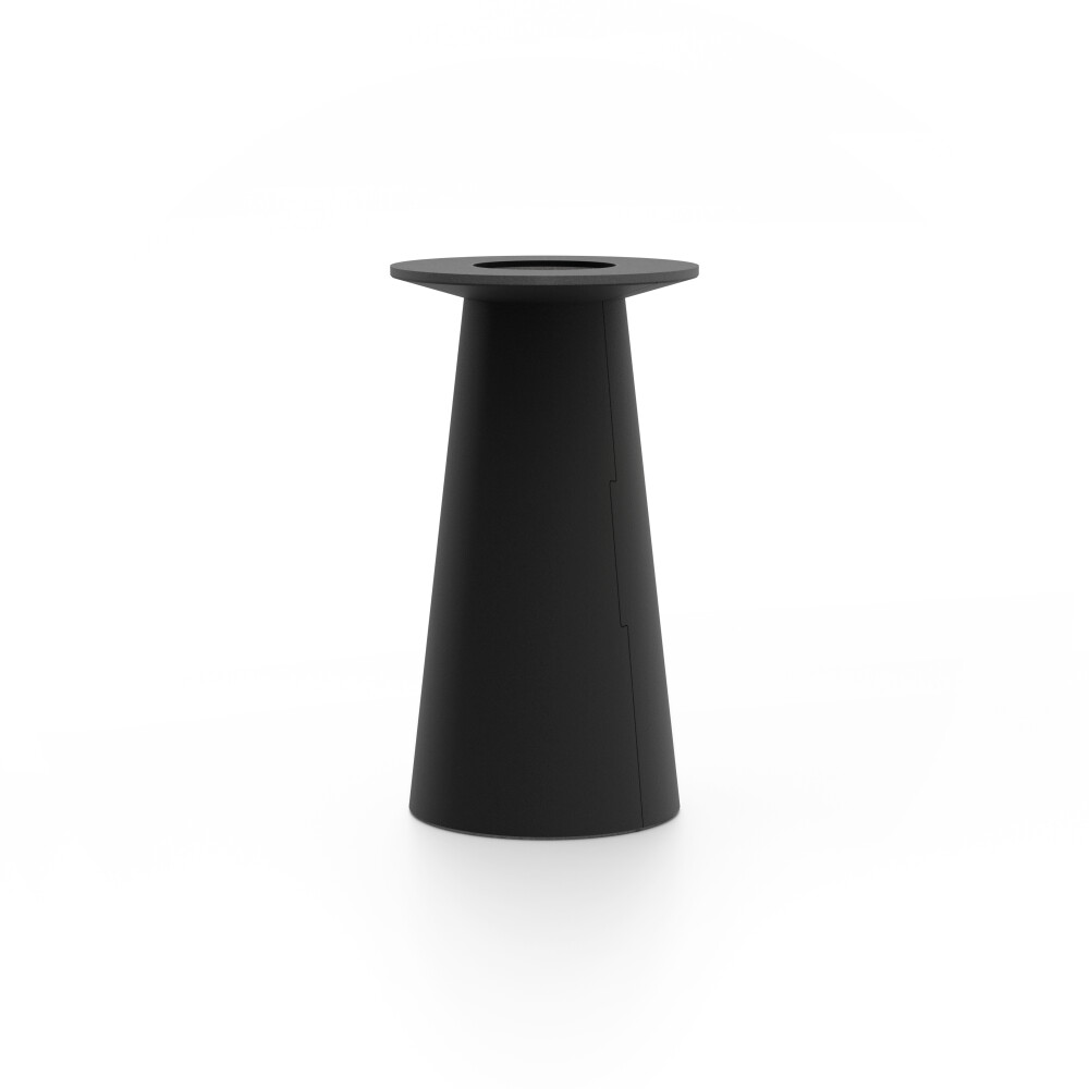 ALT (All Linoleum Table) cone-shaped table base lined with linoleum (4023 Nero), S Ø 36 cm, designed by Keiji Takeuchi