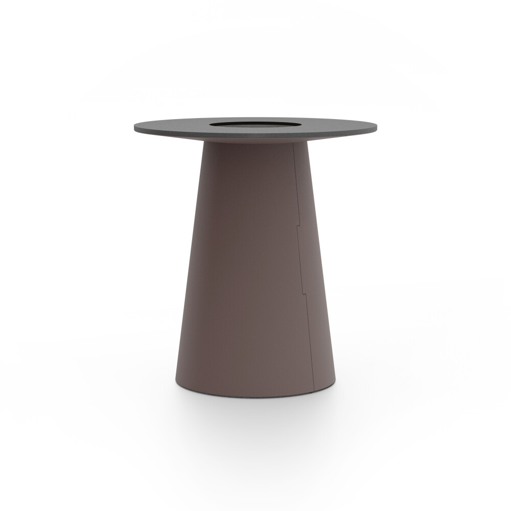 ALT (All Linoleum Table) cone-shaped table base lined with linoleum (4172 Mauve), L Ø 45 cm, designed by Keiji Takeuchi