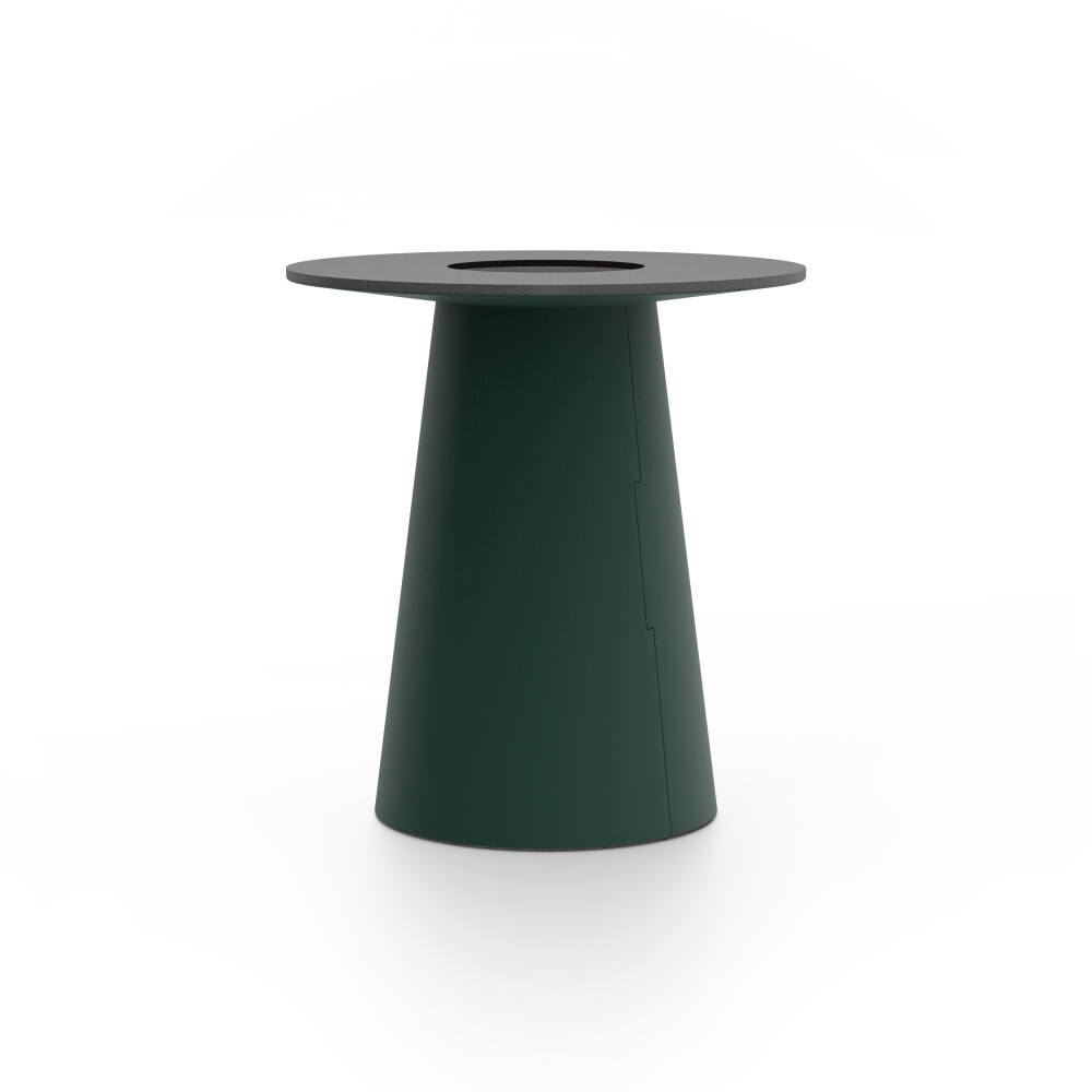 ALT (All Linoleum Table) cone-shaped table base lined with linoleum (4174 Conifer), L Ø 45 cm, designed by Keiji Takeuchi
