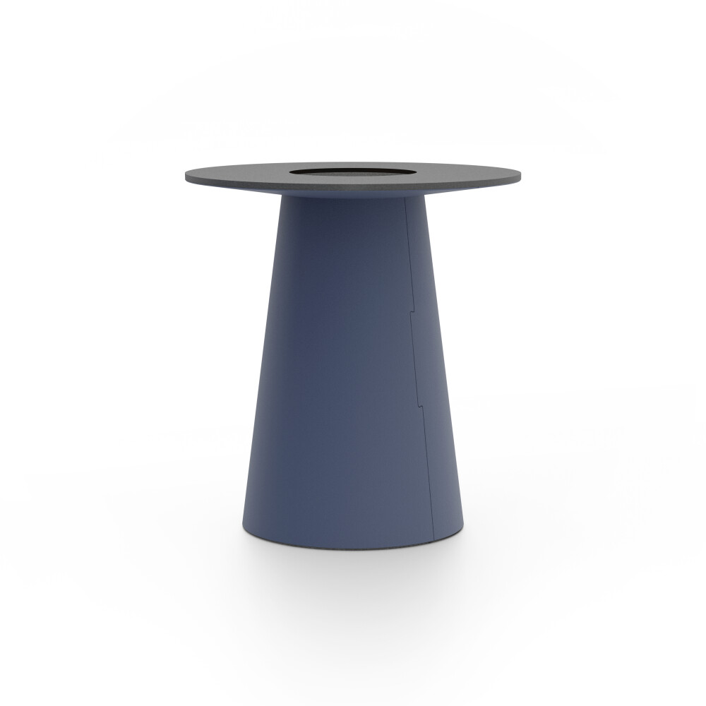ALT (All Linoleum Table) cone-shaped table base lined with linoleum (4179 Smokey Blue), L Ø 45 cm, designed by Keiji Takeuchi