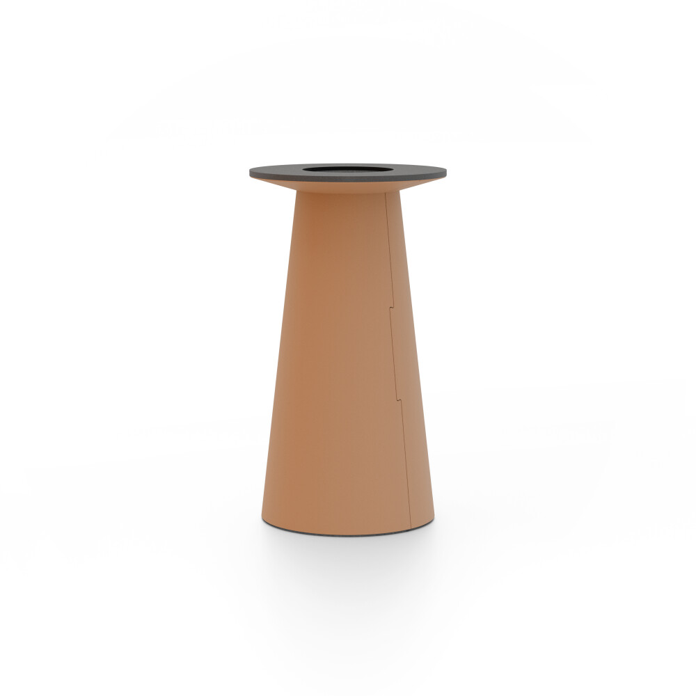 ALT (All Linoleum Table) cone-shaped table base lined with linoleum (4003 Walnut), S Ø 36 cm, designed by Keiji Takeuchi