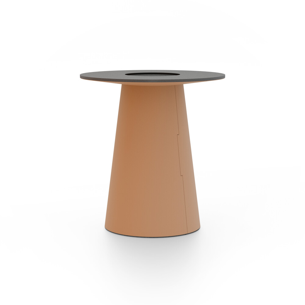 ALT (All Linoleum Table) cone-shaped table base lined with linoleum (4003 Walnut), L Ø 45 cm, designed by Keiji Takeuchi