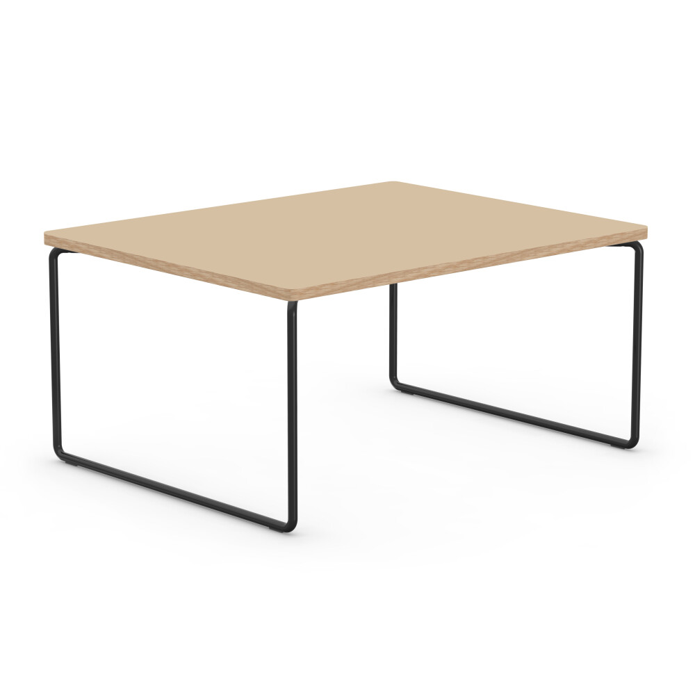 LOW & LOWER Coffee Tables - Linoleum Linoleum, 4007 Macadamia - Table Top Edge Oak - Frame Steel, Powder-coated, Jet black (RAL 9005) - Dimensions L 60 × W 45 x H 37 cm