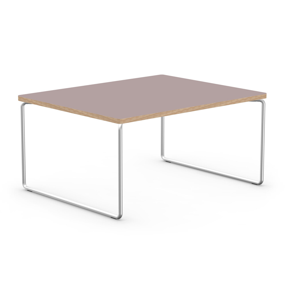 LOW & LOWER Coffee Tables - Linoleum Linoleum, 4010 Soft Lilac - Table Top Edge Oak - Frame Steel, Chrome-plated (matt) - Dimensions L 60 × W 60 × H 37 cm