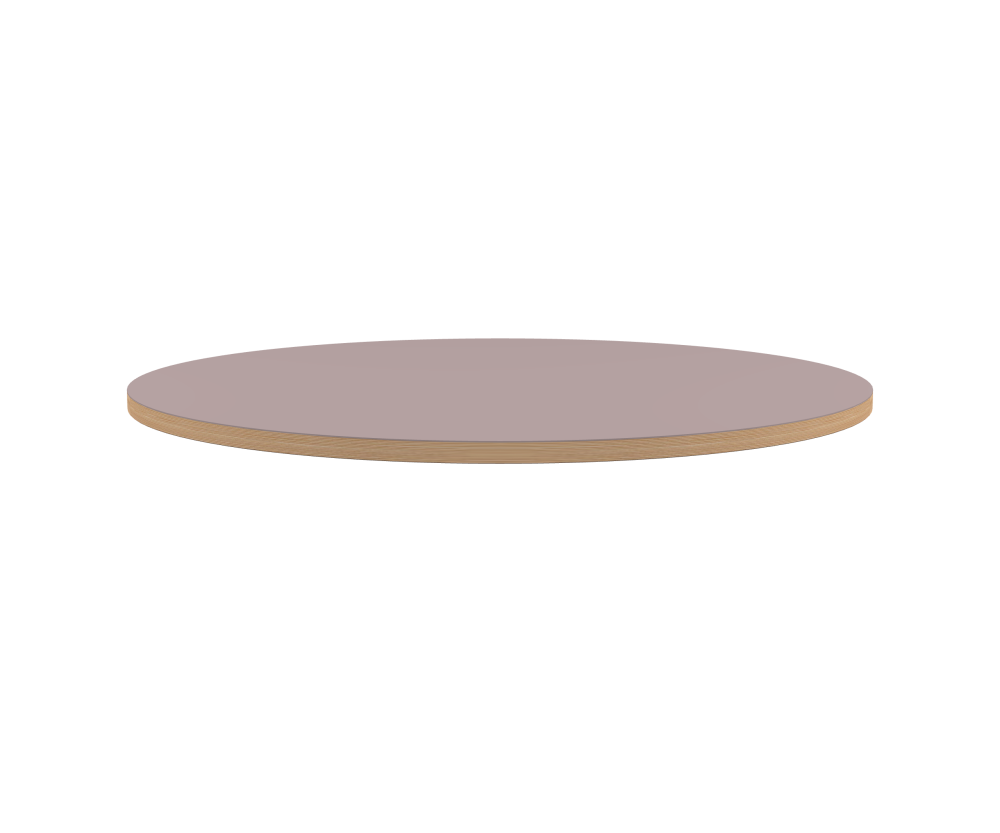 Table Top - Shape Round - Length 120.00 cm - Width 120.00 cm - Thickness 3 cm - Freeform 1.00000000 - Surface Linoleum, 4010 Soft Lilac - Core Laminboard - Edge Wood, Larch - Profile Edge 90°