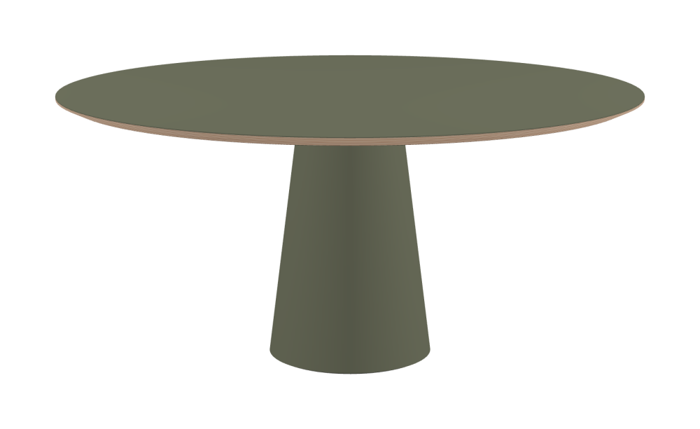 ALT Table - Shape Round - Length 160.00 cm - Width 160.00 cm - Thickness 2.6 cm - Freeform 1.00000000 - Surface Linoleum, 4184 Olive - Core Birch Plywood - Profile Edge 25° / ALT Table Stand - Surface Linoleum, 4184 Olive - Size L: Ø 42 × H 72 cm