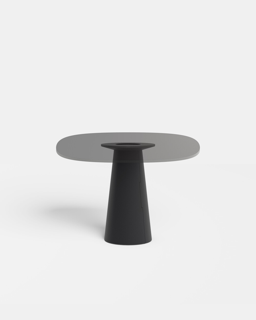 Darstellung des ALT Konusfußes, der auf der Linoleumtischplatte aufliegt und die Verbindung verdeutlicht.