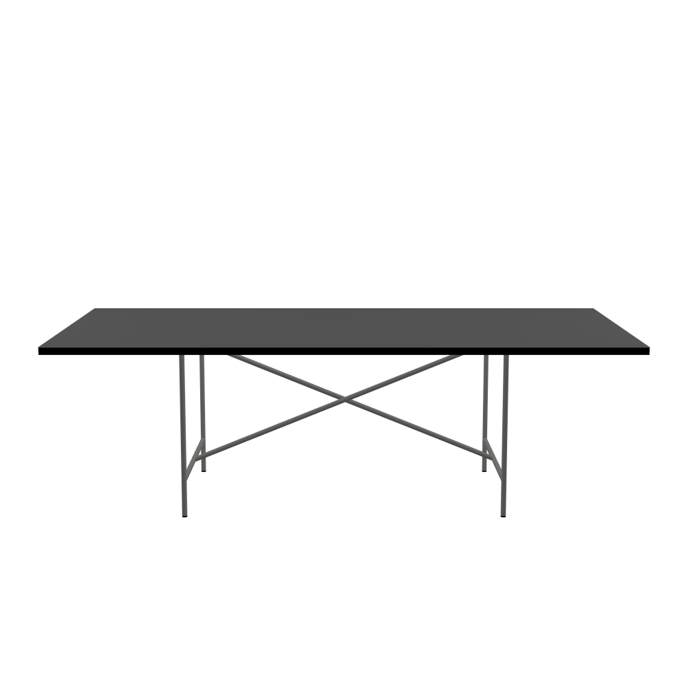 E2 Tisch - Form Eckig - Länge 240,00 cm - Tiefe 120,00 cm - Radius 0,30 cm - Stärke 3 cm - Oberseite Linoleum, 4012 Basalt - Kern Stäbchenplatte - Kante Linoleum, 4023 Nero - Kantenschräge 90° / E2 Tischgestell - Material und Farbe Stahl, klarlackiert - Kreuzstreben Mittig - Länge 135 cm - Breite 78 cm - Höhe 72 cm